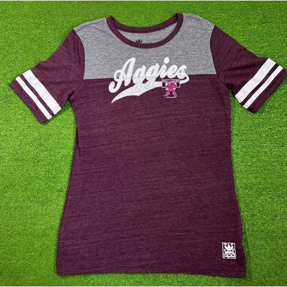 Retro Texas A&M Shirt Women's XL Aggies Adidas Crew Neck Ol' Sarge Block‎ T EUC